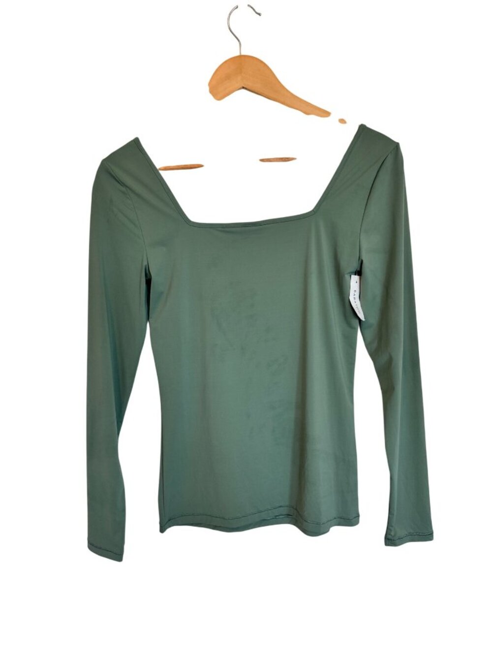 NEW Babaton Long Sleeve Skintight Square Neck Top Gallery Green Size Small - Picture 2 of 10